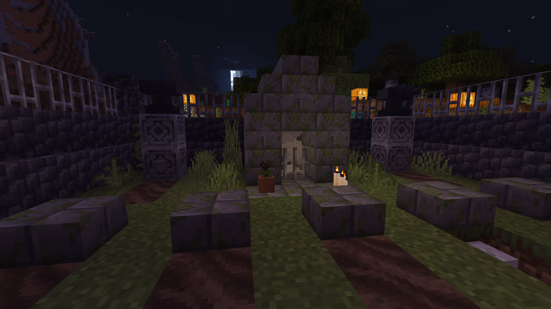 A graveyard built in Minecraft