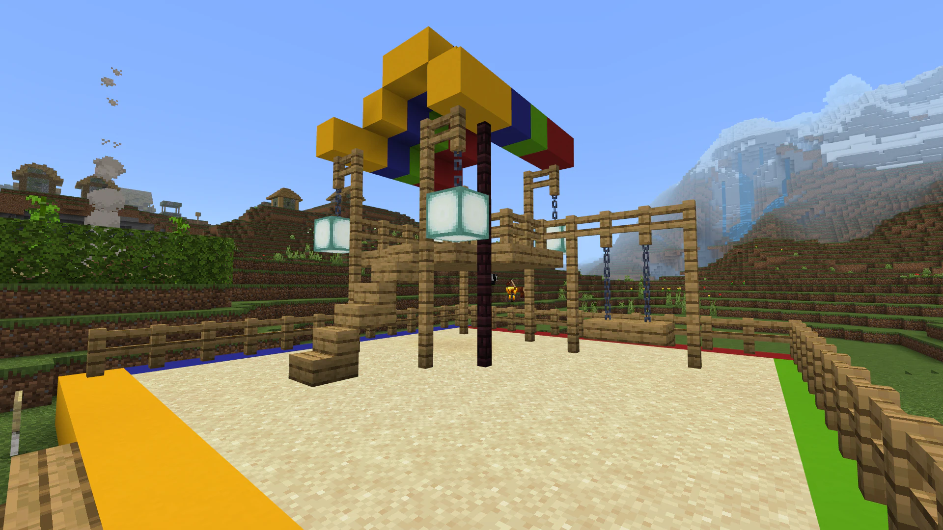 Image created in Minecraft of a large jungle gym