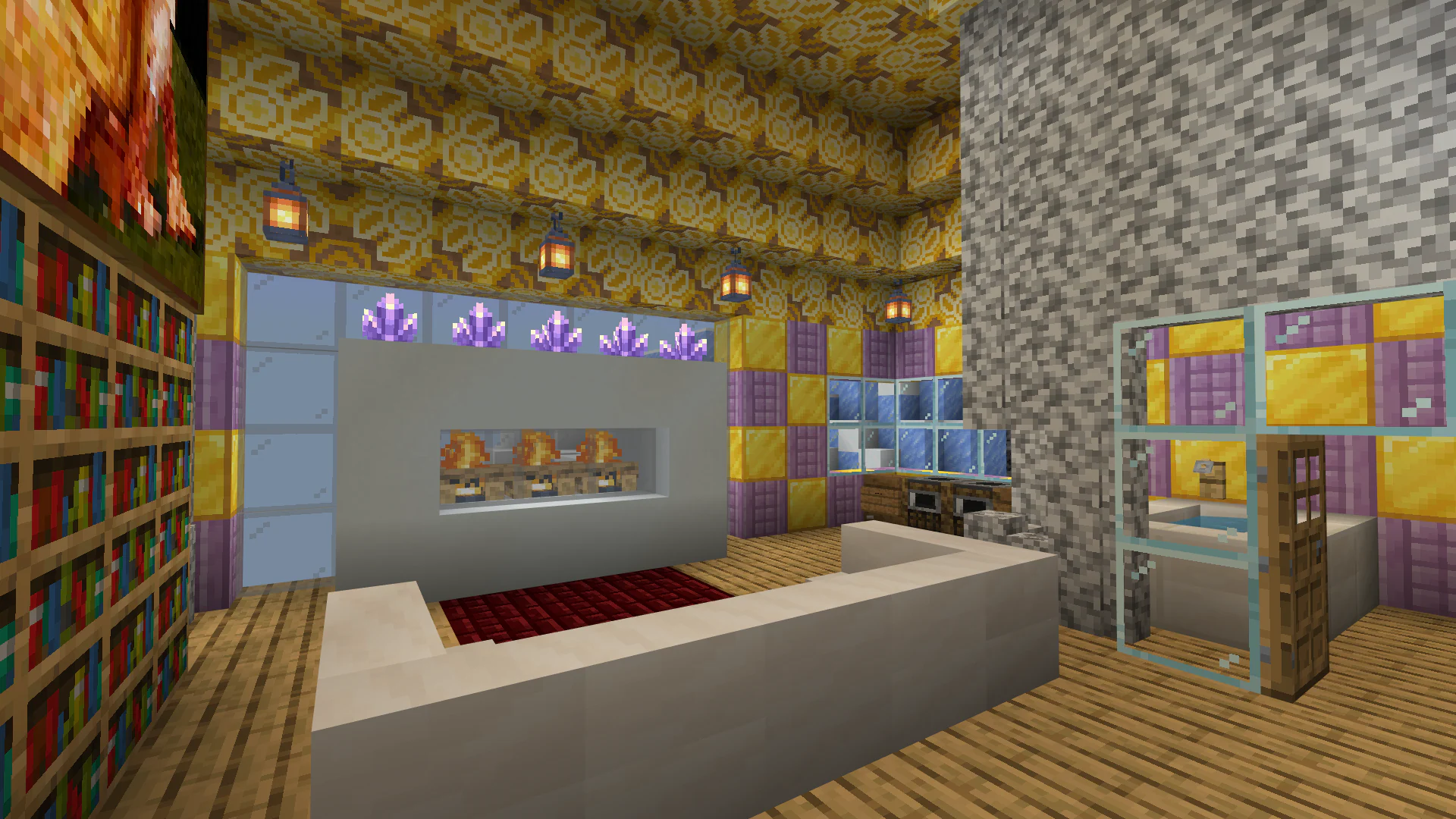 Cozy Minecraft retreat with yellow mosaic tiles