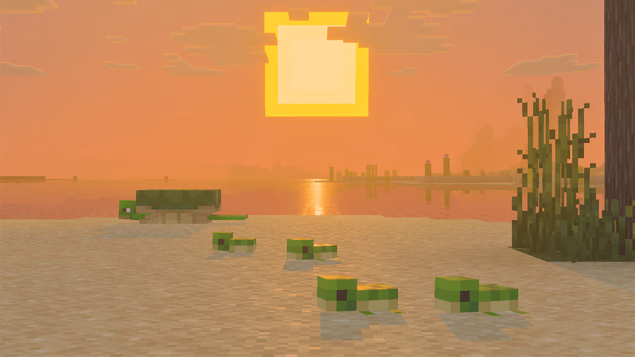 ADORABLE BABY TURTLES! *cough* sorry - I mean, this is a screenshot of adorable baby turtles. At sunset! So cute