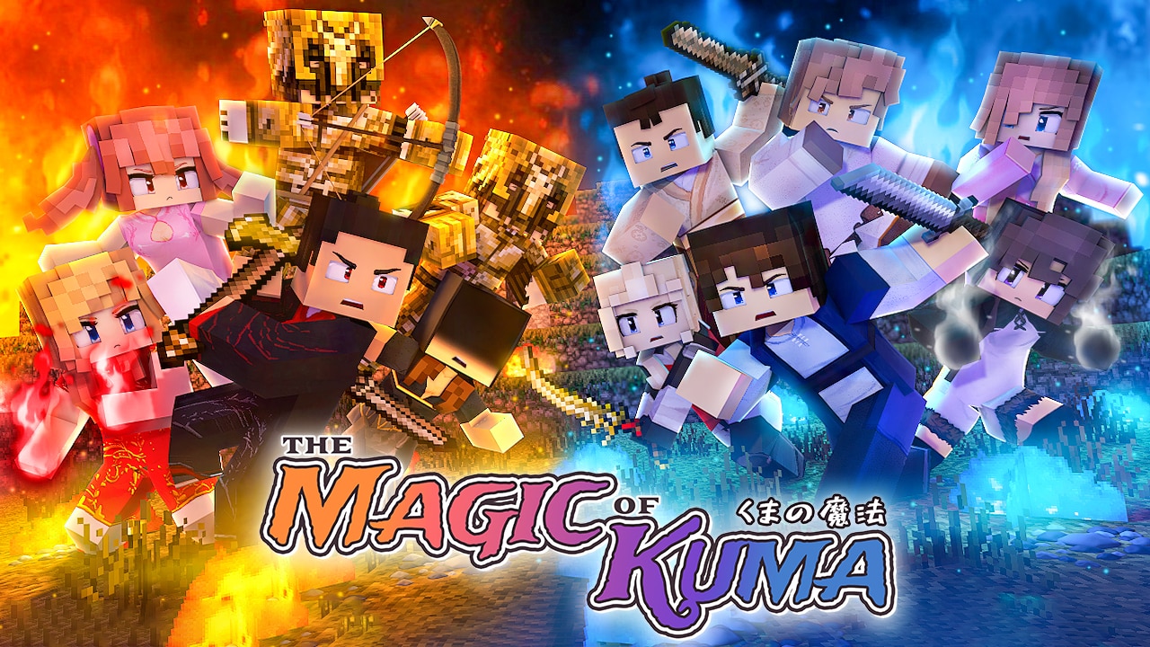 red and blue image featuring minecraft avatars in battle