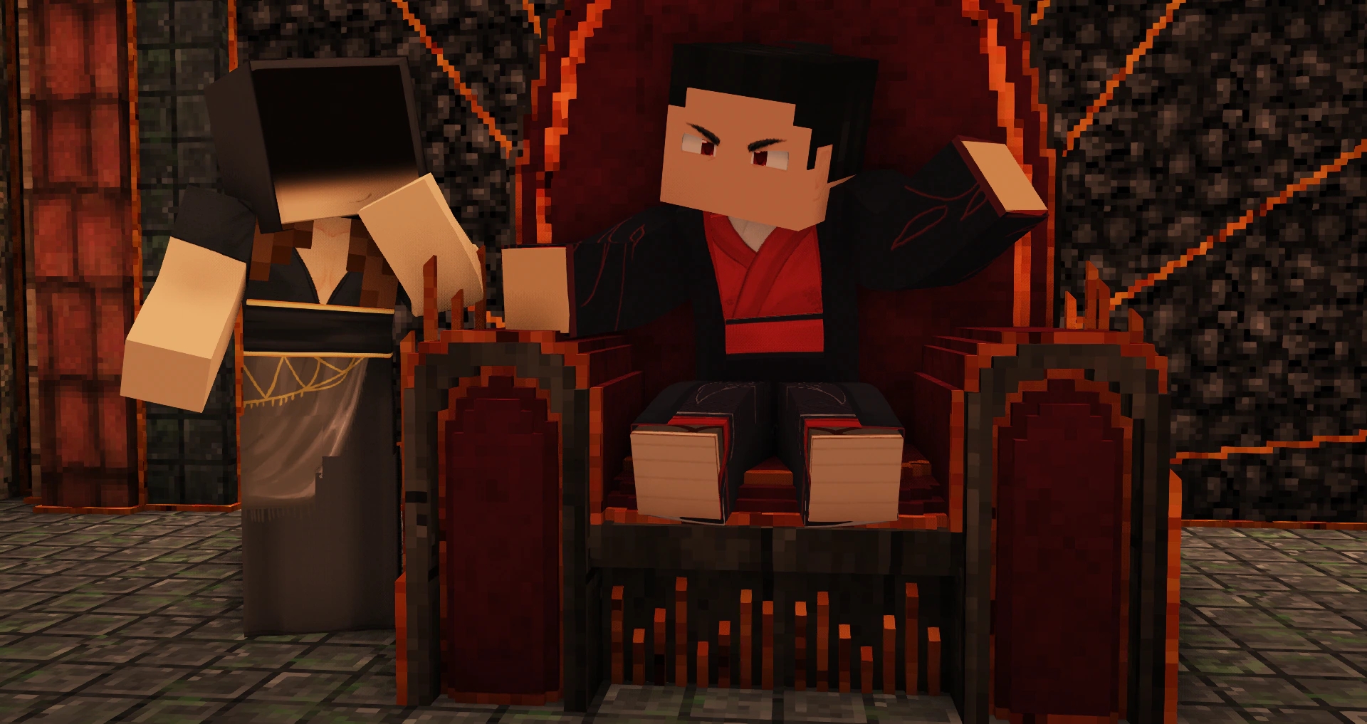 Angry villain character sitting in a red chair