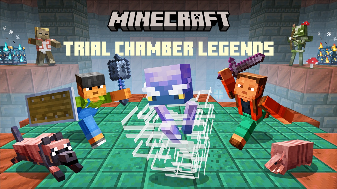 Two players in the trial chambers attacking the new breeze mob with new weapons