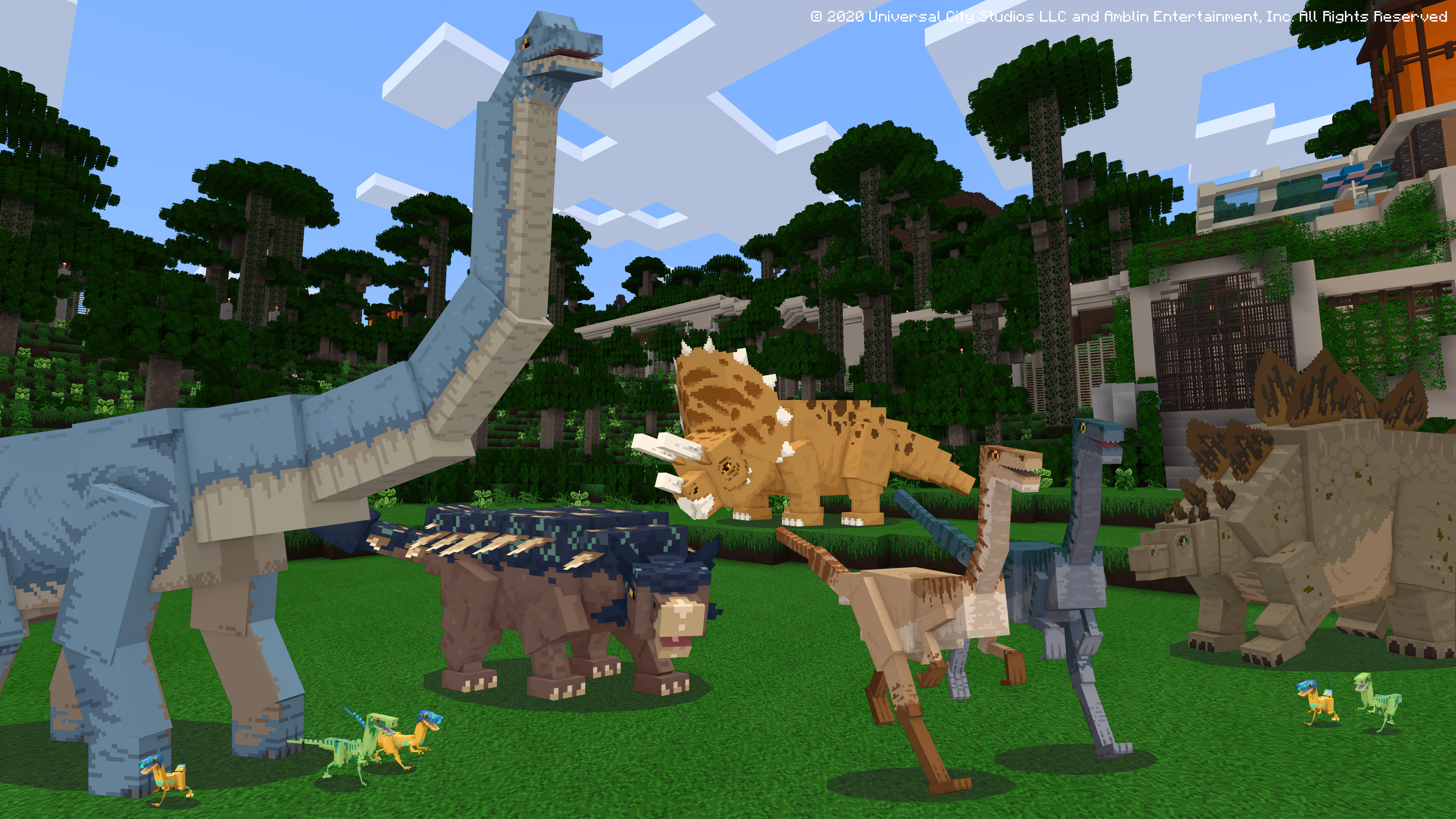 Gallimimus, Triceratops, Brontosaurus, and other dinosaurs at Jurassic World