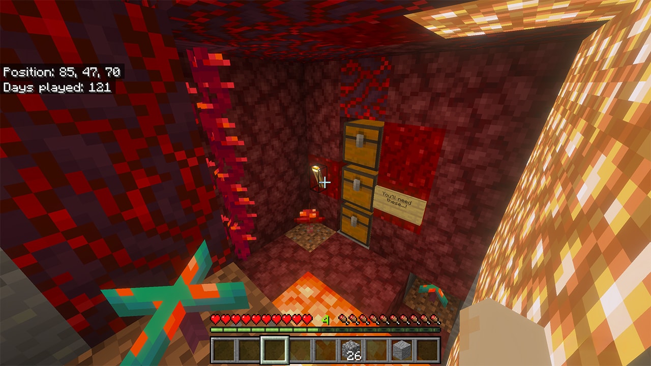 A cave built out of a variety of Nether blocks