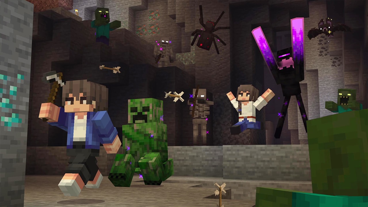 A screenshot from the Over Mob add-on, featuring mobs chasing players
